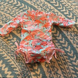 3-6 months ruffle butts flamingo rash guard